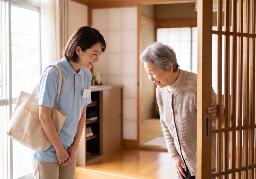 ご利用者様のお宅を訪ねるヘルパー