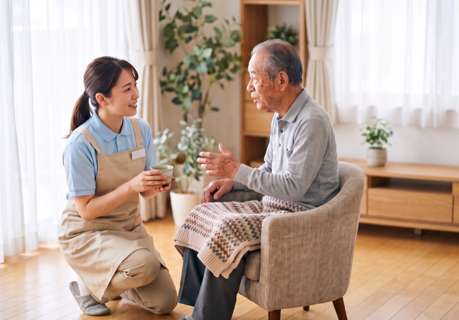 ご利用者様のお話に耳を傾けるヘルパー